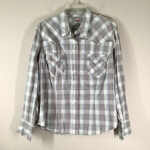 ROPER Pearl Snap Western Shirt Plaid Top Boho Cowgirl Festival Casual Gray 1X